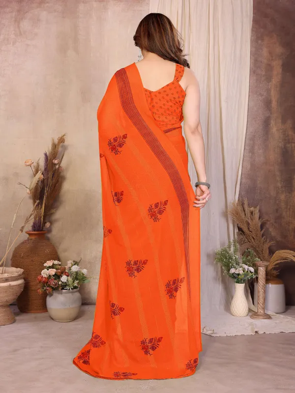 Floral_Print_Daily_Wear_Chiffon_Saree_(Orange)
