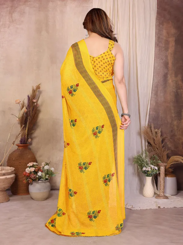 Floral_Print_Daily_Wear_Chiffon_Saree_(Yellow)