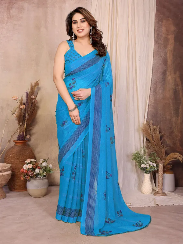 Floral_Print_Daily_Wear_Chiffon_Saree_(Light_Blue)