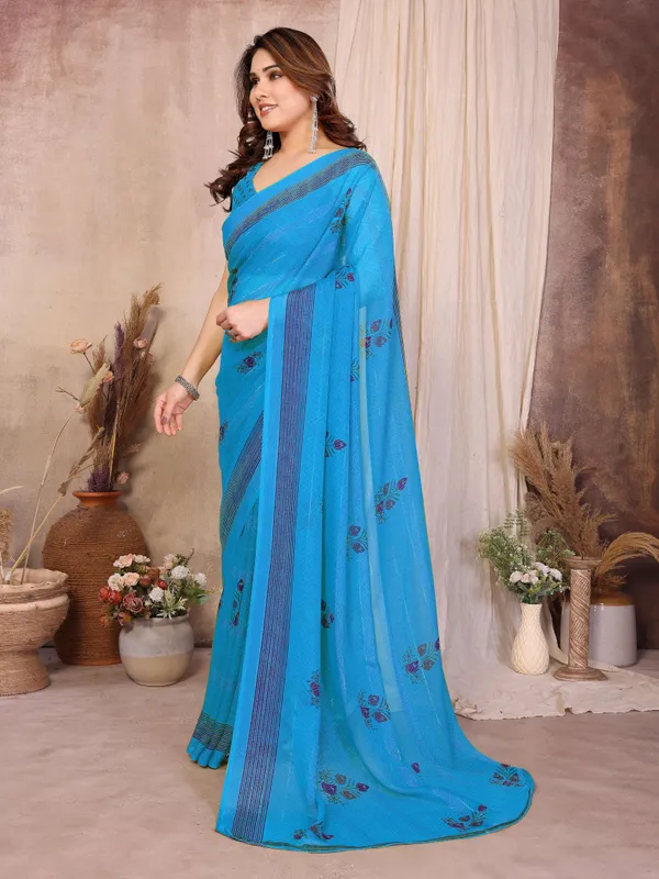 Floral_Print_Daily_Wear_Chiffon_Saree_(Light_Blue)