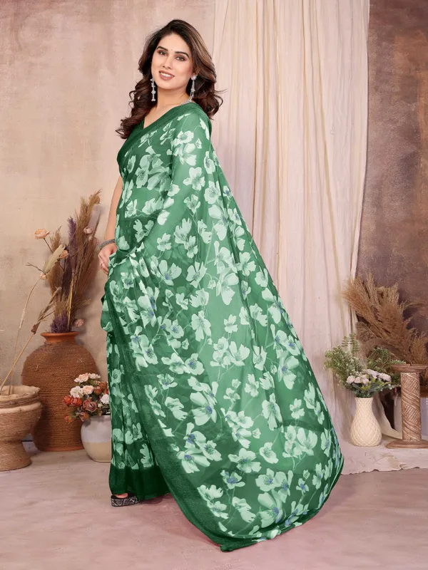 Floral_Print_Daily_Wear_Chiffon_Saree_(Green)