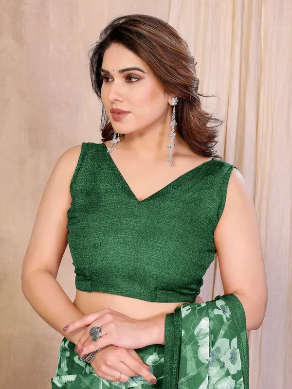 Floral_Print_Daily_Wear_Chiffon_Saree_(Green)