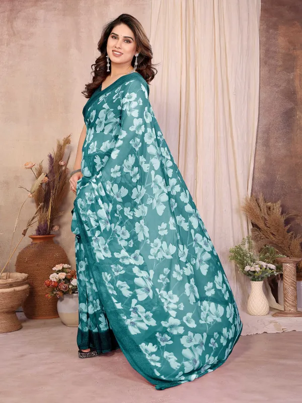 Floral_Print_Daily_Wear_Chiffon_Saree_(Light_Green)