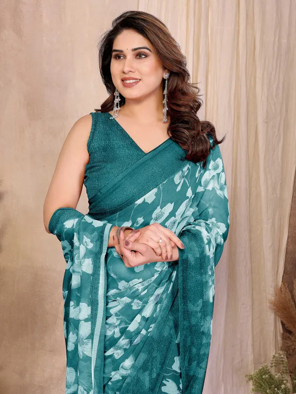 Floral_Print_Daily_Wear_Chiffon_Saree_(Light_Green)