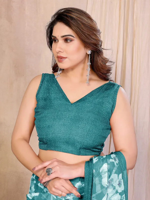 Floral_Print_Daily_Wear_Chiffon_Saree_(Light_Green)