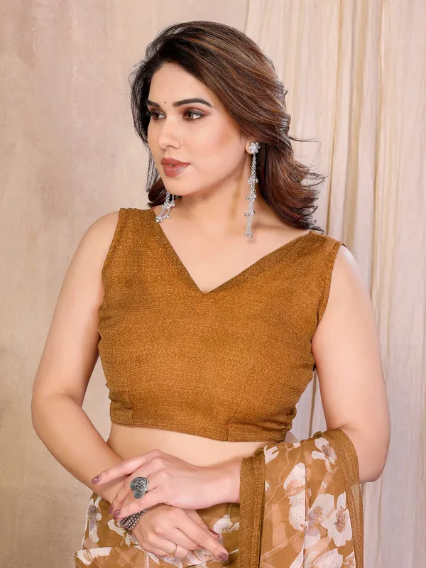 Floral_Print_Daily_Wear_Chiffon_Saree_(Mustard)