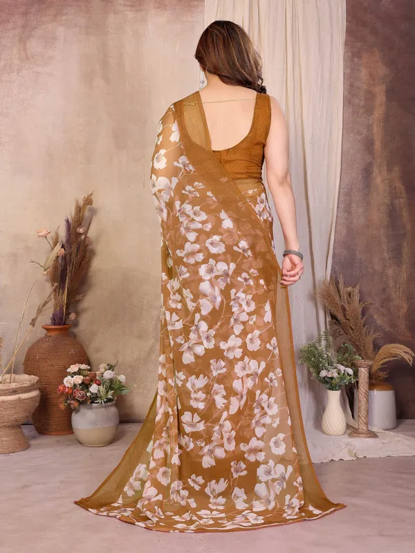 Floral_Print_Daily_Wear_Chiffon_Saree_(Mustard)