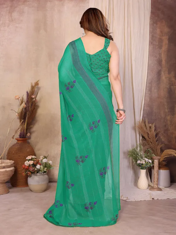 Floral_Print,_Geometric_Print,_Striped_Daily_Wear_Chiffon_Saree_(Dark_Green)