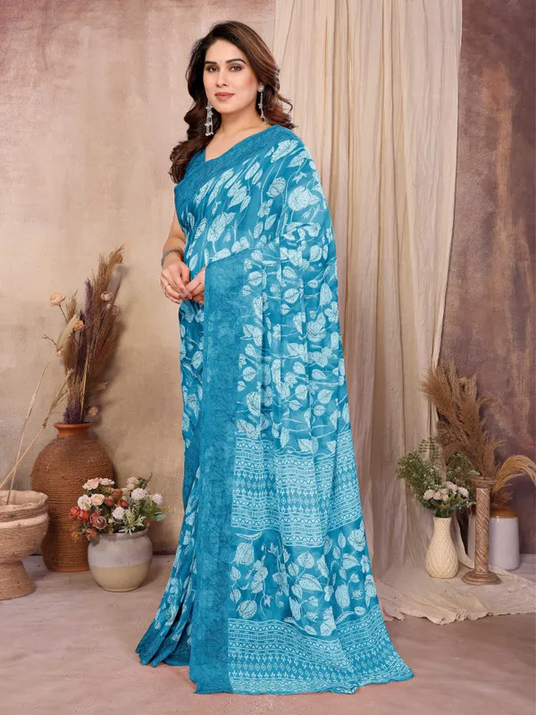Printed_Daily_Wear_Chiffon_Saree_(Light_Blue)