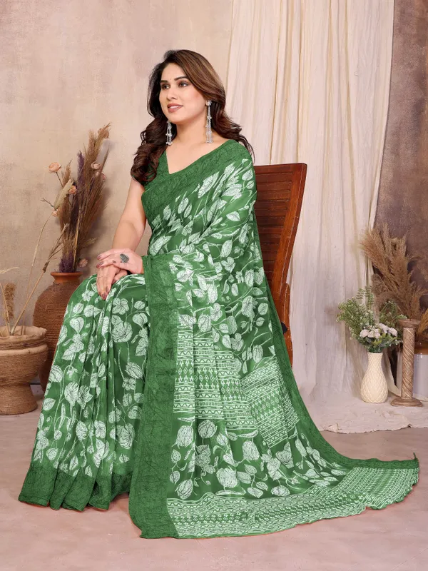 Printed_Daily_Wear_Chiffon_Saree_(Green)