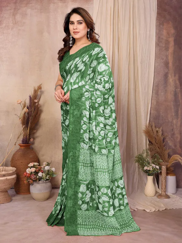 Printed_Daily_Wear_Chiffon_Saree_(Green)