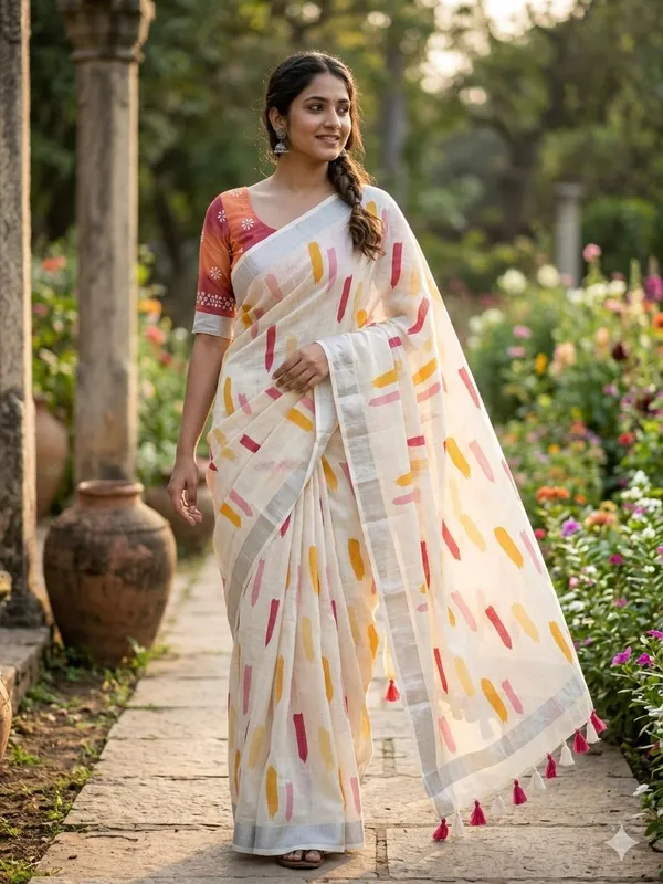 Floral_Print_Daily_Wear_Cotton_Linen_Saree_(Multicolor)