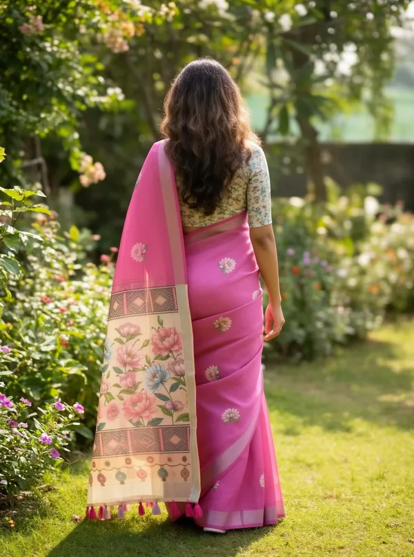 Floral_Print_Daily_Wear_Cotton_Linen_Saree_(Pink)