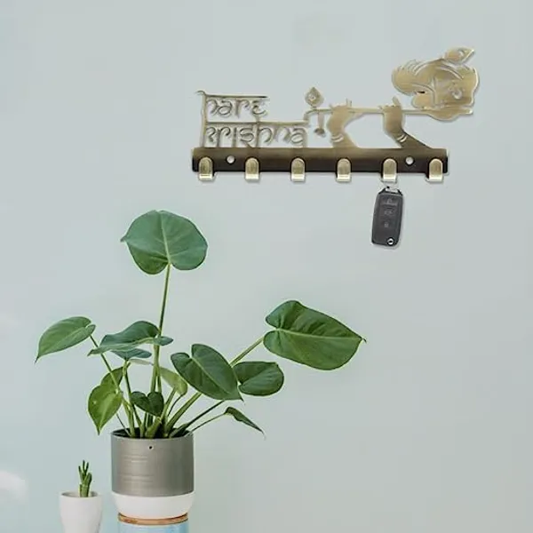 Edith_Hare_Krishna_Shaped_Decorative_Key_Holder_For_Home_And_Office_For_Wall_Best_Color_In_Market_Golden_Stainless_Steel_9_Inch_Antique