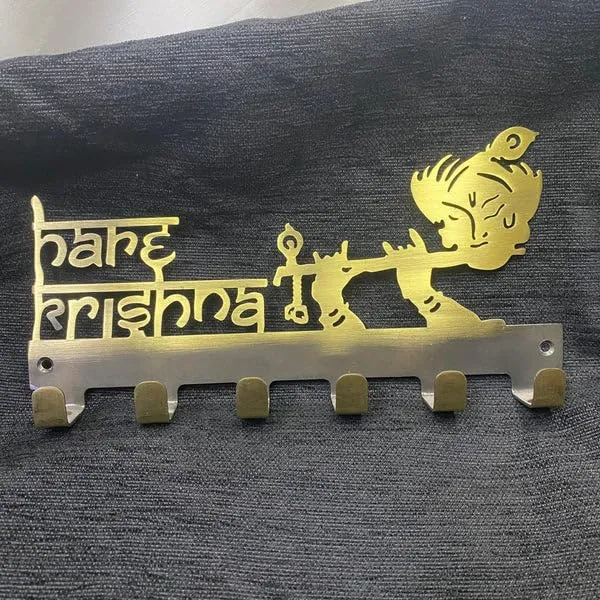 Edith_Hare_Krishna_Shaped_Decorative_Key_Holder_For_Home_And_Office_For_Wall_Best_Color_In_Market_Golden_Stainless_Steel_9_Inch_Antique