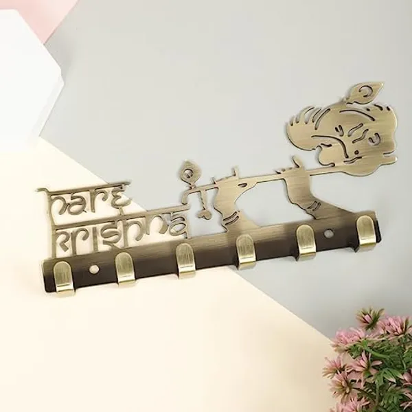 Edith_Hare_Krishna_Shaped_Decorative_Key_Holder_For_Home_And_Office_For_Wall_Best_Color_In_Market_Golden_Stainless_Steel_9_Inch_Antique