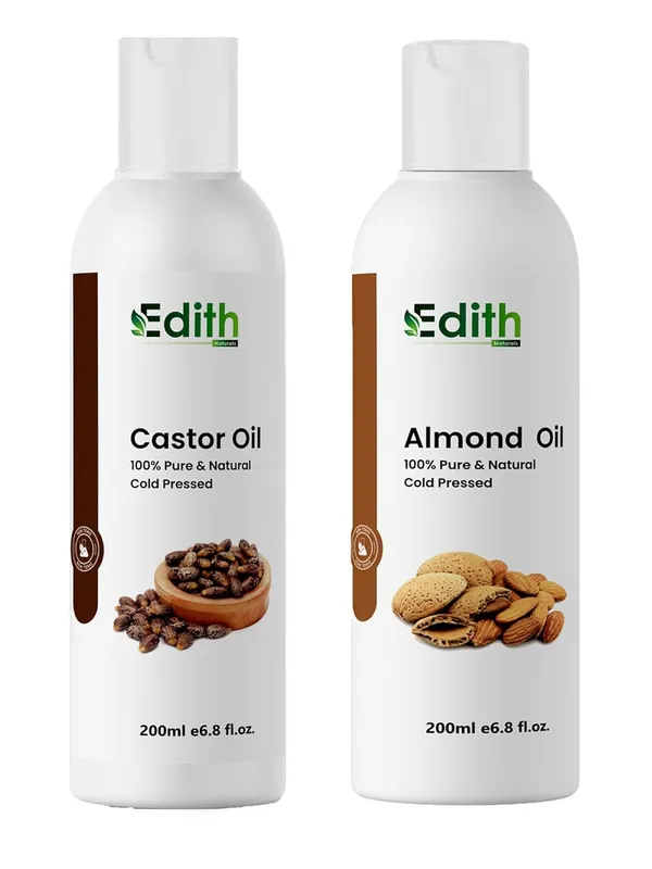 Edith_Naturals_Combo_Of_Castor_Oil_Sweet_Almond_Oil_For_Hair_Skin_Cold_Pressed_400_Ml_Pack_Of_2_200_Ml_Each