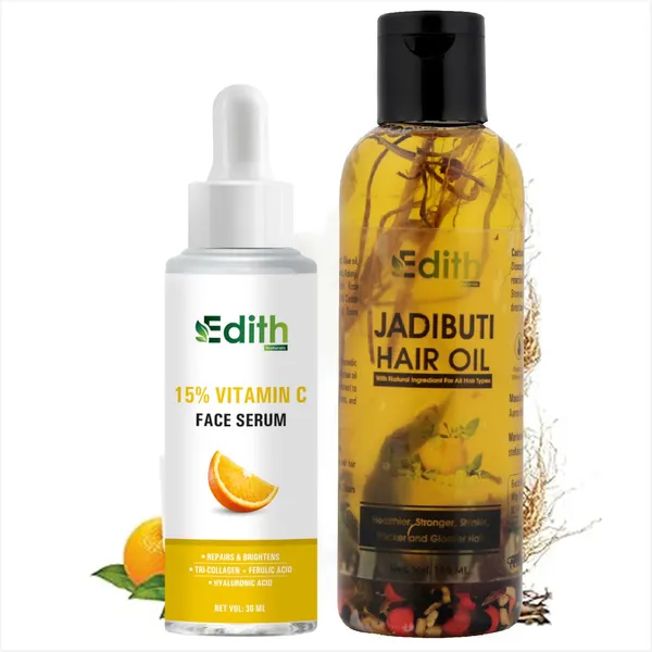 Edith_15_Vitamin_C_Face_Serum_With_Tri_Collagen_30ml_+Ayurvedic_Jadibuti_Natural_Hair_Oil_With_Amla_Brahmi_Rosemary_100ml_Combo_For_Glowing_Skin_&_Hair_Growth
