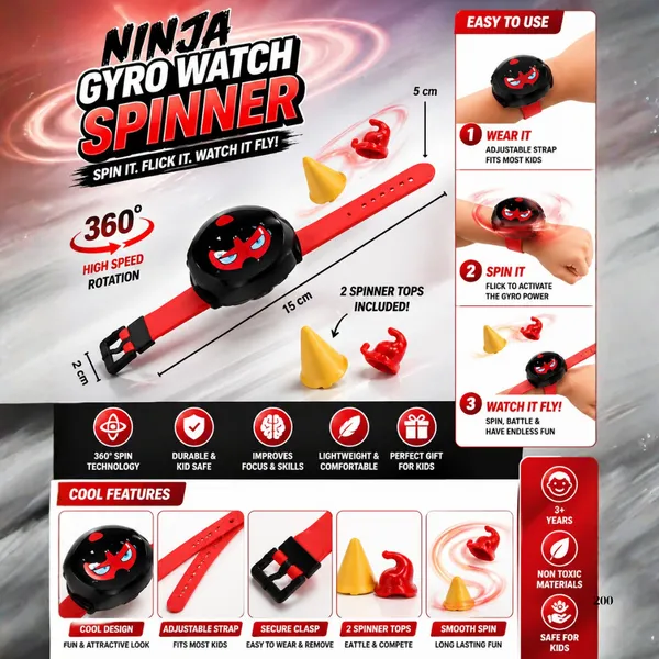 Red_And_Black_Abs_Plastic_Gyro_Spinner_Watch_Toy_For_Children