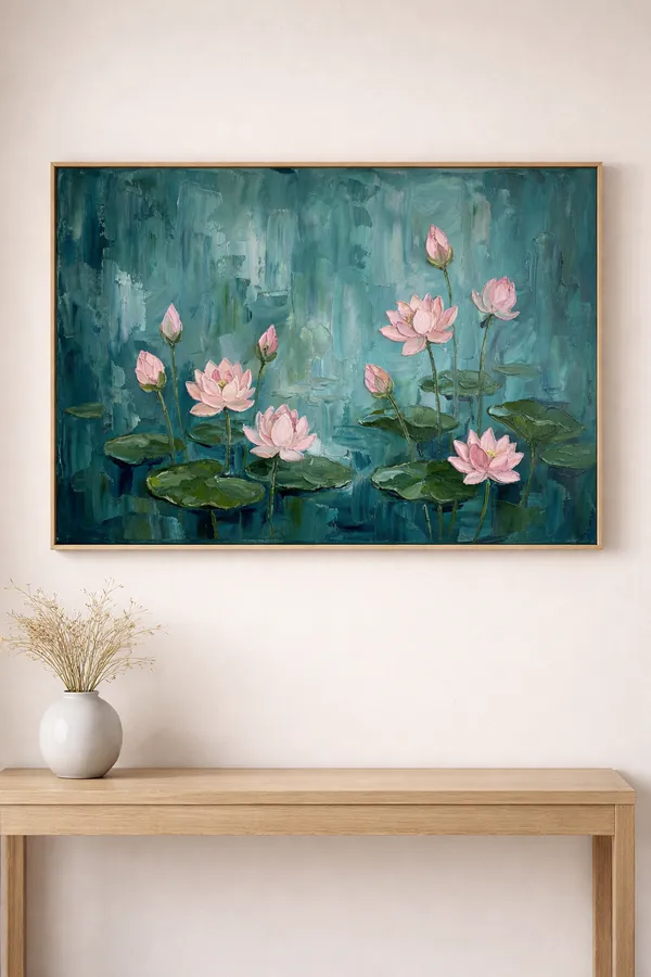 Blushing_Lotuses_Tranquil_Waters_Glossy_Photo_Paper_Walnut
