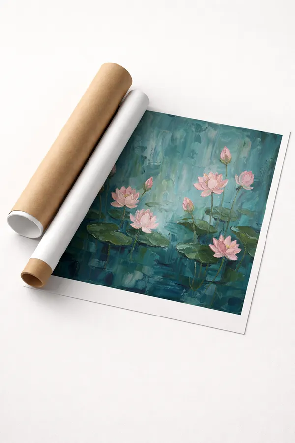 Blushing_Lotuses_Tranquil_Waters_Glossy_Photo_Paper_Walnut