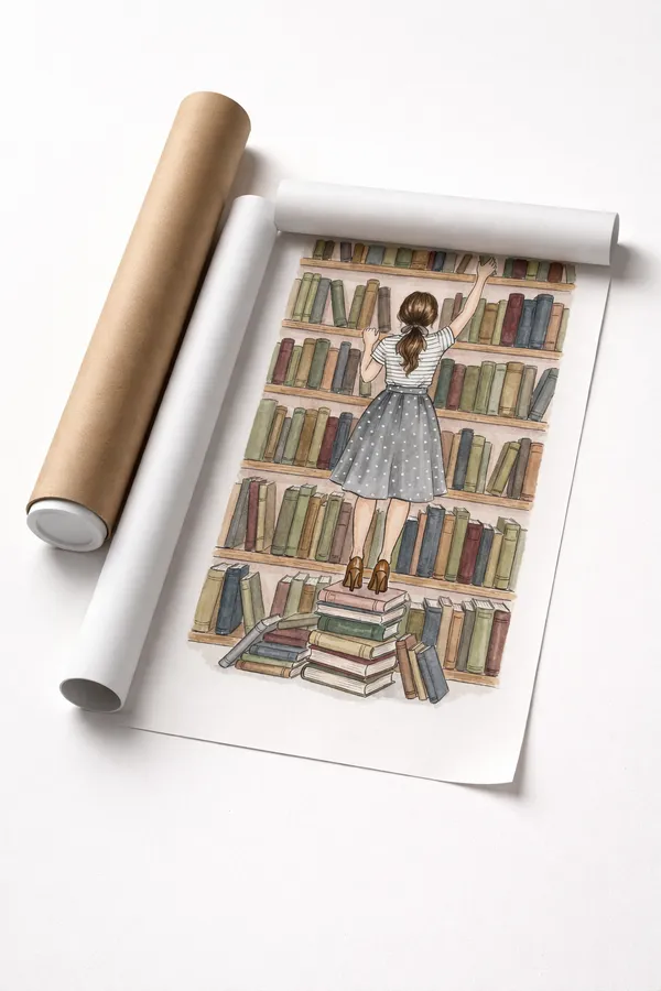 Vintage_Bookshelf_Girl_Illustration_Canvas_Maple