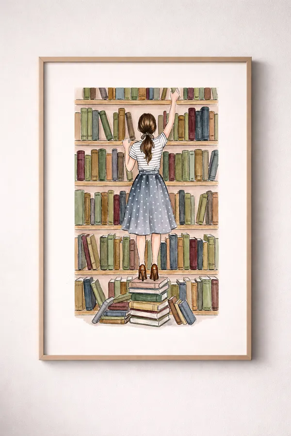 Vintage_Bookshelf_Girl_Illustration_Canvas_Maple
