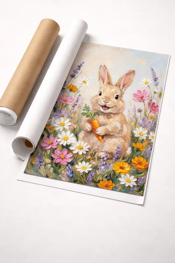 Spring_Rabbit_Meadow_Painting_Glossy_Photo_Paper_Black