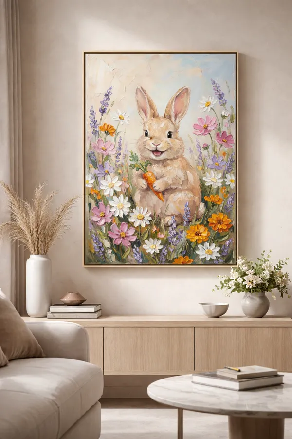 Spring_Rabbit_Meadow_Painting_Glossy_Photo_Paper_Black