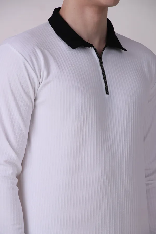 Jondhri_Self_Design_Men_Zip_Neck_Reversible_White_T-Shirt