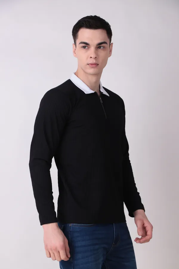 Jondhri_Self_Design_Men_Zip_Neck_Reversible_Black_T-Shirt