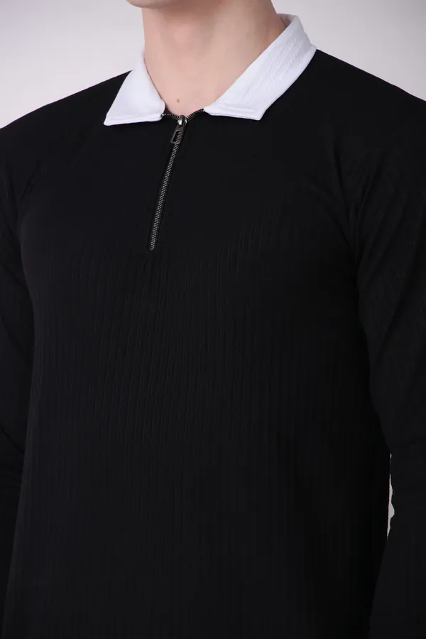 Jondhri_Self_Design_Men_Zip_Neck_Reversible_Black_T-Shirt