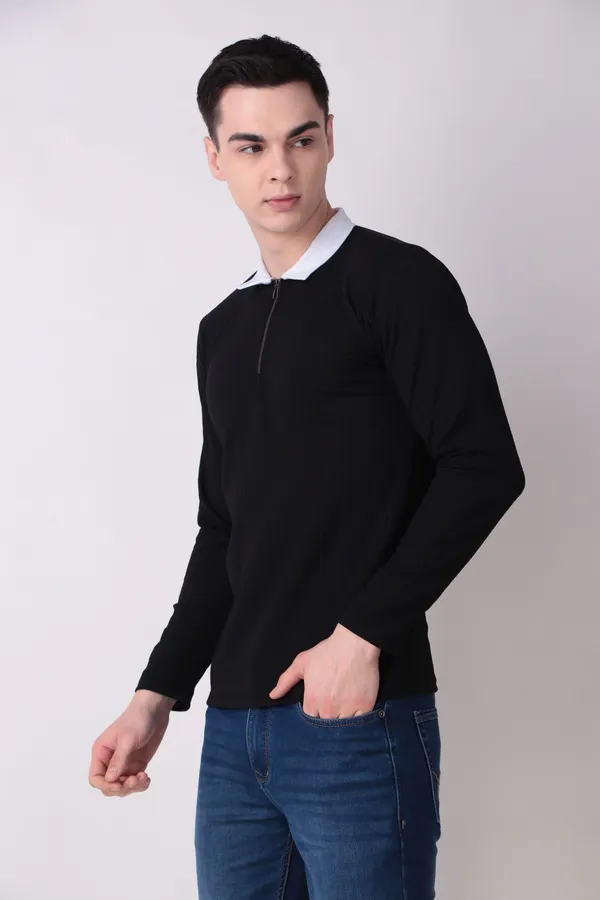 Jondhri_Self_Design_Men_Zip_Neck_Reversible_Black_T-Shirt