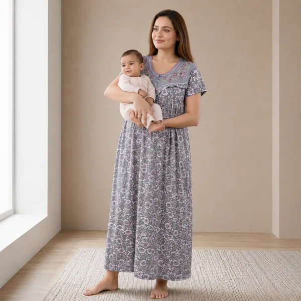 Grey_And_Pink_Floral_Print_Maternity_Nightgown_For_Women_(_Pack_Of_2_)
