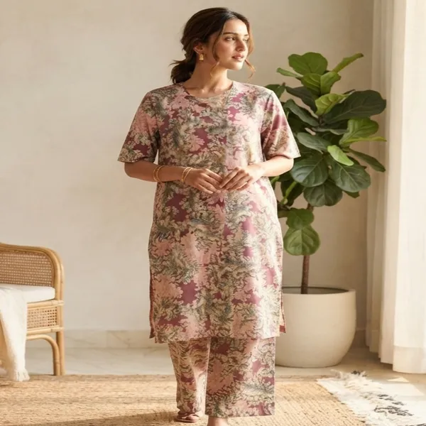 Apricot_Peach_Garden_Tapestry_Straight_Kurti_Set