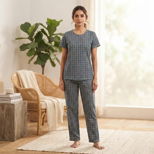 Dusty_Blue_Check_Two-Piece_Loungewear