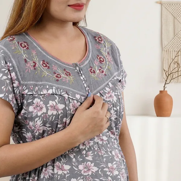 Grey_And_Pink_Floral_Print_Maternity_Nightgown_For_Women_(_Pack_Of_2_)