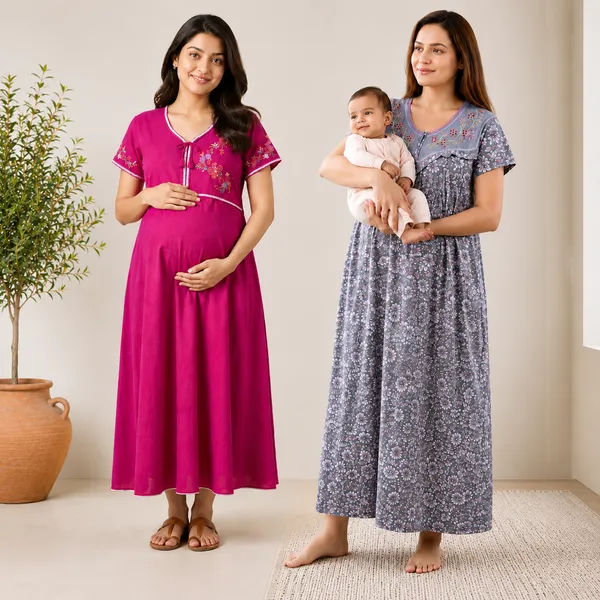 Grey_And_Pink_Floral_Print_Maternity_Nightgown_For_Women_(_Pack_Of_2_)