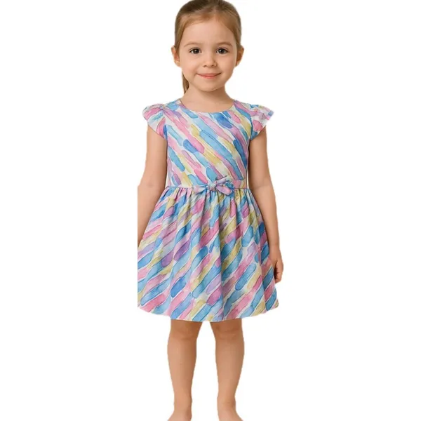 Multicolor_Cotton_(Butterfly_&_Rainbow)_Printed_Frock_Dress_(Pack_Of_2)