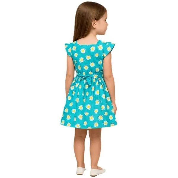 Blue_Daisy_Print_Fit_&_Flare_Dress_For_Girls_|_Soft_Cotton_Blend_Summer_Frock_With_Flutter_Sleeves_&_Bow_Detail_|_Casual_Kids_Outfit_(Blue)