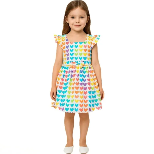 Rainbow_Heart_Print_Cotton_Dress_For_Girls_|_Soft_Breathable_Fit_&_Flare_Casual_Party_Occasion_Frock_For_Kids_&_Toddlers_|_Stylish_Summer_Outfit_(Multicolor)