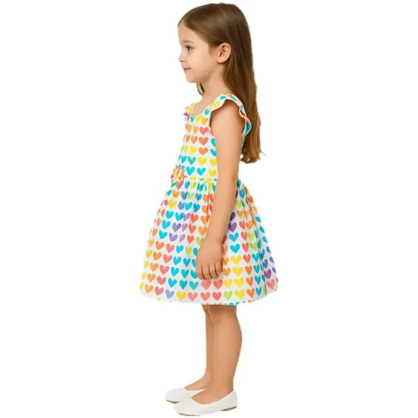 Rainbow_Heart_Print_Cotton_Dress_For_Girls_|_Soft_Breathable_Fit_&_Flare_Casual_Party_Occasion_Frock_For_Kids_&_Toddlers_|_Stylish_Summer_Outfit_(Multicolor)