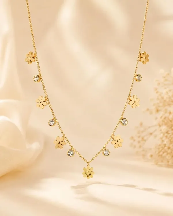 Gold_Finished_Flower_Charm_Beaded_Layered_Necklace