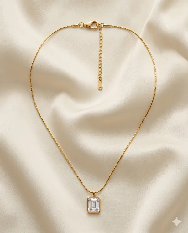 Gold_Emerald_Cut_Clear_CZ_Solitaire_Pendant_Necklace_For_Women