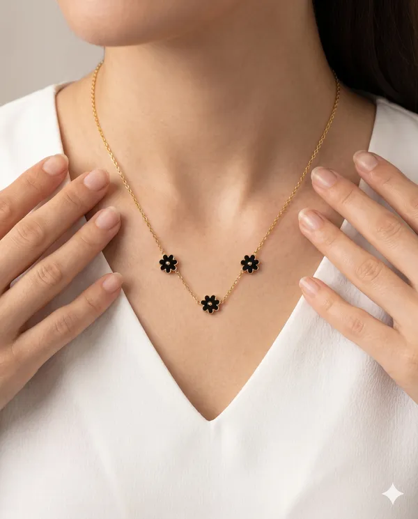 Gold_Finished_Black_Flower_Charm_Minimalist_Layered_Necklace