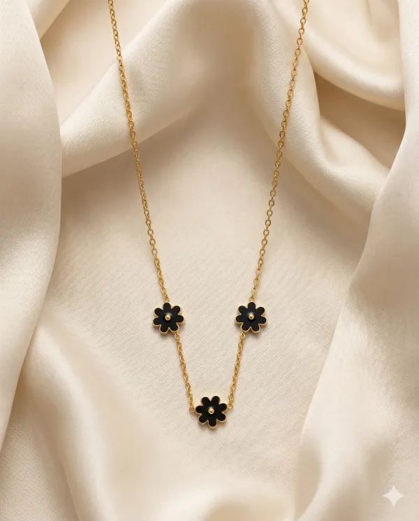 Gold_Finished_Black_Flower_Charm_Minimalist_Layered_Necklace