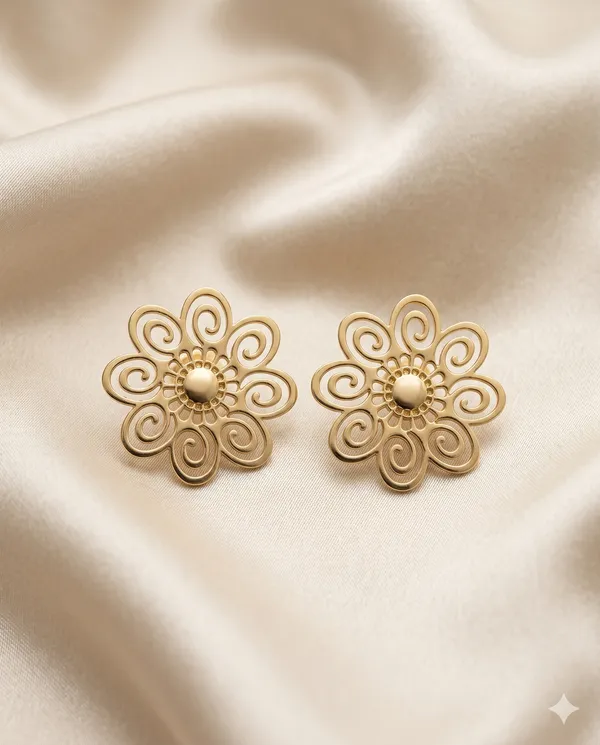 Gold_Finished_Floral_Swirl_Stud_Earrings_Minimalist