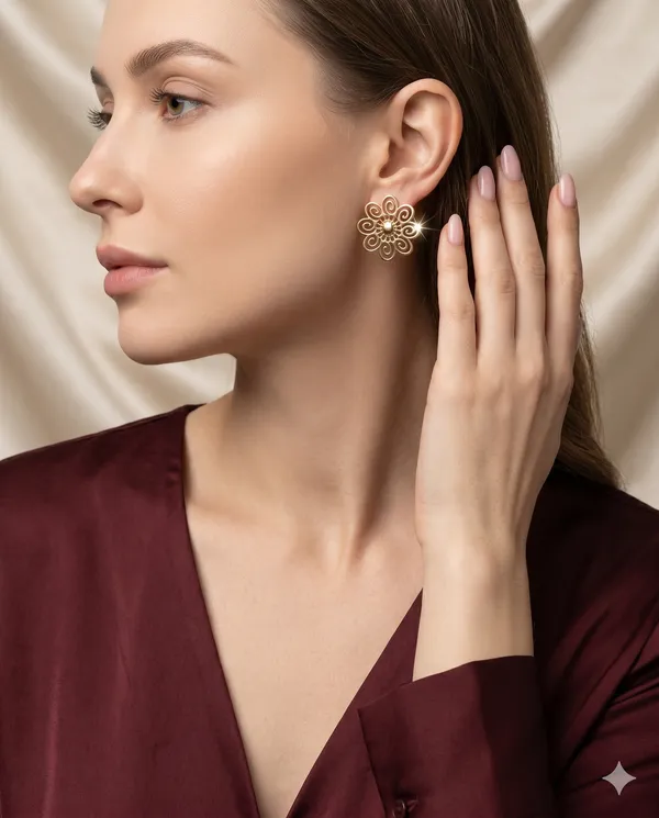 Gold_Finished_Floral_Swirl_Stud_Earrings_Minimalist
