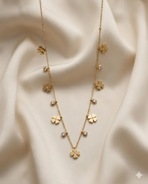 Gold_Finished_Flower_Charm_Beaded_Layered_Necklace