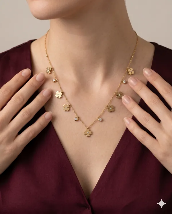 Gold_Finished_Flower_Charm_Beaded_Layered_Necklace